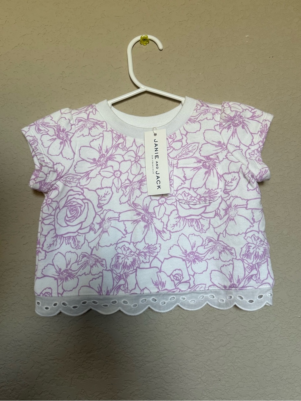 Janie and Jack White & Lilac Floral Eyelet Hem knit top